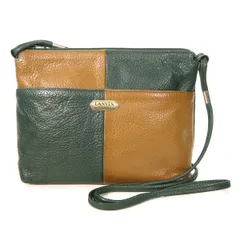 LANVIN ブロックチェック総革ショルダーバッグ（キャメル×グリーン）