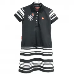 【新品】ルコック 半袖ポロワンピース 黒×白 袖スカートボーダー 吸汗速乾 UVケア レディース S ゴルフウェア le coq sportif