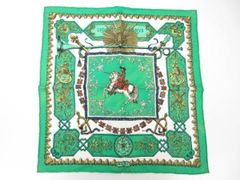 HERMES エルメス LVDOVICVS MAGNVS 白い馬に跨ったルイ14世 カレ45 シルク100% スカーフ グリーン系