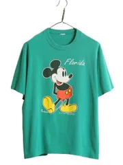 【お得なクーポン配布中!】 80s ディズニー オフィシャル ミッキー プリント Tシャツ メンズ レディース M 程/ 80年代 ヴィンテージ キャラクター シングルステッチ 緑