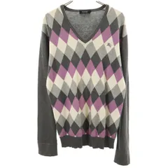 BURBERRY BLACK LABEL バーバリーブラックレーベル アーガイル柄 長袖 Vネック ニット 2 グレー セーター 三陽商会 メンズ 古着