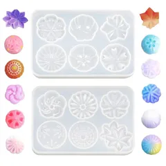 YFFSFDC シリコンモールド 2個セット 和菓子形 花 葉 レジン型 12種類 抜き型 DIY 手芸 ハンドメイド 手作り アクセサリー かわいい 1