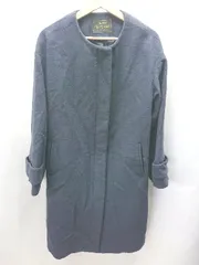 ◇ noa-ge シンプル ノーカラー ジップアップ ロング丈 長袖 コート サイズL ネイビー レディース E  【1405140028980】