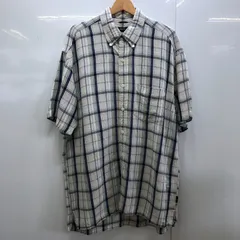 NAUTICA/ノーティカ チェック柄 半袖 シャツ ボタンダウン ワンポイントロゴ オーバーサイズ CHINA製 メンズ L ホワイト/ブルー/グリーン