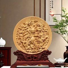 竜生九子 龍彫り 台付き 木彫り皿型置物 五本爪龍 九龍 風水 - メルカリ