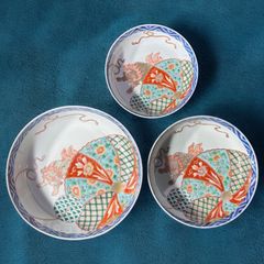 【希少!!】3組鉢 伊万里 [獅子草花文] 金彩 赤絵 色絵 鉢 丸皿 盛り皿 飾り皿 古伊万里 古美術 和食器 骨董品 アンティーク