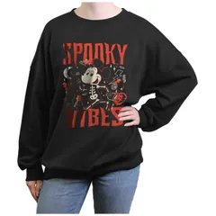 【送料無料】 ディズニー レディース Tシャツ トップス Disney's Mickey Mouse Skeleton Spooky Vibes Juniors' Oversized Graphic Pullover Black