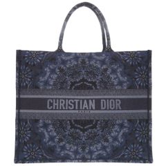美品 クリスチャンディオール ブックトート ラージ キャンバス ネイビー トートバッグ 0708 Christian Dior