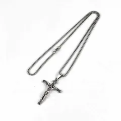 クロス ネックレス ペンダント 十字架 ステンレス シルバー カラー 3.1cmX4.7cm 意味 メンズ レディース 大きい アクセサリー 女性 チェーン おしゃれ コスプレ プレゼント サバゲー