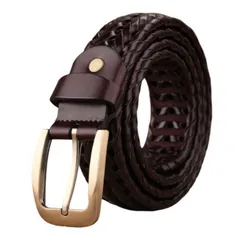 1:メッシュ　ベルト　革　メンズ　ダークブラウン　全長120cm以上