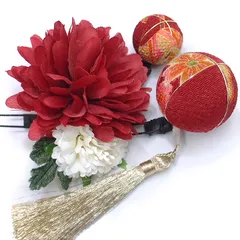 髪飾り 成人式 振袖 袴 ３点セット 赤 大人 浴衣 かんざし 簪 卒業式 フォーマル 結婚式 花飾り 玉飾り つまみ細工 ちりめん W28 W303-263 髪飾り 赤 n768　Wsi