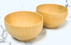 ★天然木★まるっとぽてりボウル　ナチュラル　２個　天然木 天然素材 木製 和食器　飯碗