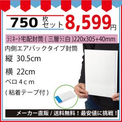 最安値挑戦中】メール便ラミネート宅配封筒ネコポス・ゆうパケット最大（三層ラミ白）２２０ｘ３０５＋４０ｍｍ７５０枚入
