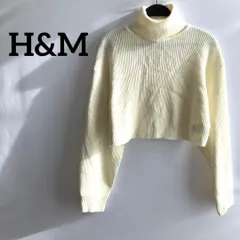 H&Mエイチアンドエム白ホワイトショート丈長袖タートルネックニットUS:S