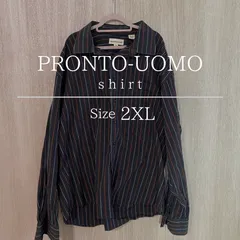 【超美品】【春服】【秋服】プロントウォモ 長袖 シャツ ストライプ柄 オーバーサイズ 古着 2XLサイズ ブラック