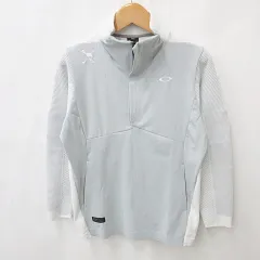 オークリースカルコレクション OAKLEY SKULL COLLECTION シャツ ジャケット ニット ゴルフ スポーツウェア 長袖 ハーフジップ ロゴ グレー 白 ホワイト L