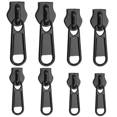 新品 ファスナー 引き手 ファスナー ジッパータブ 補修用交換部品 4サイズ8個セット（ブラック (ブラック)