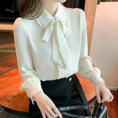 ボウタイブラウス 爽やか とろみブラウス リボン付き 長袖 おしゃれ オフィス カジュアル シフォンブラウス 春服 リボンブラウス トップス 春 白 ゆったり