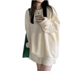 [ReiLuana] Tシャツ 長袖 レディース ゆったり 無地 シャツ トップス 部屋着 ルーム ウエア (JP, アルファベット, M, アプリコット) [アプリコット] [M]