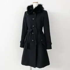 4i4① BURBERRY BLUE LABEL バーバリー ブルーレーベル フォックスファー ベルト付ウールコート 38 ブラック アウターのサムネイル