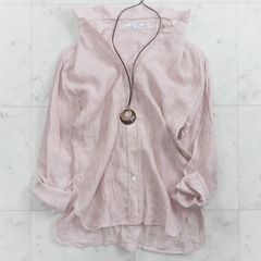GWお買い逃し割引クーポン21時〜♪【23区 ニジュウサンクMY STANDARD】リネンシャツ 40 ピンク ストライプ リネン100% 大きいサイズ