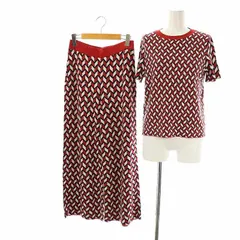 マックスマーラ ウィークエンドライン MAX MARA WEEKEND LINE ニット総柄セットアップ 半袖 ワイドパンツ ラメ XS S レッド ホワイト ブラック /ES ■OS