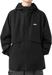 Four leaf ゆったり 撥水 マウンテンパーカー ナイロンジャケット ウィンドブレーカー メンズ 大きいサイズ 釣り 防寒着 防水 ナイロンパーカー ウインドブレーカー(ブラック,  M)