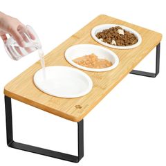 スタンド 竹製 スタンド フード用 ねこ ボウル ペット ご飯台 ねこ給食 食器スタント ねこお皿 ねこエサ入れ ネコボウル (ナチュラル) 猫食器