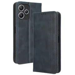 Redmi 12 5G ケース 手帳 XIG03 レッドミー  チェック柄 合革 レトロ 手帳 ケース 【Color】 ネイビーのサムネイル