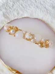 【0032】handmade ヘアクリップ　ピンク　お花　髪留め　髪飾り　キラキラ　ゴールド