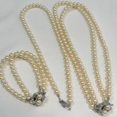 【送料無料】パールネックレス/フェイクパール/ペンダント/2連ネックレス/2連ブレスレット/アクセサリー/3点セット/中古品