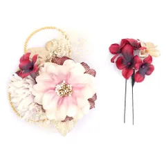 髪飾り 成人式 赤 振袖 前撮り 袴 花 2点セット 白 ゴールド 組紐 カスミソウ リーフ トレンド コーム Uピン かんざし かわい No.12-0608