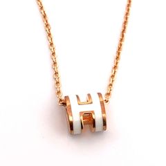 【鑑定済み】正規品 HERMES エルメス ネックレス ミニ ポップアッシュ MINI POP H ホワイト Hロゴ  H147992FO49  ローズゴールド