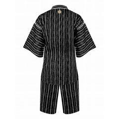 [ブラッドマネートーキョー] Lサイズ mbt-20005甚平 甚兵衛 服 菊紋刺繍 ストライプ 金 黒 白ストライプ メンズ ファッション ヤクザ 昭和 平成 ヤンキー オラオラ系 派手のサムネイル