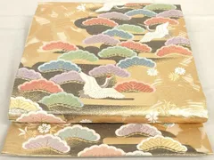 平和屋着物◎佐賀錦　六通柄袋帯　唐織　飛鶴松文　金糸　正絹　逸品　AAAV7565sg