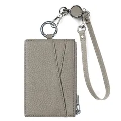 新品 [Bearneko] カードケース 薄型 パスケース 本革 男女兼用 フラグメントケース 小銭入れ 定期入れ カード入れ キーホルダー付 ミニ 財布 名刺ケース (グレージュ)