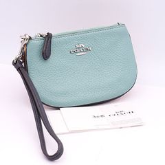 COACH コーチ レザー リストレット ポーチ 財布 ティファニーブルー 