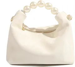 Lapimou パールバッグ ショルダーバッグ ハンドバッグ パーティーバッグ 2WAY 大容量 レディース ミニ 小さめ おしゃれ かわいい 結婚式 浴衣 和装 成人式 袴(ホワイト)