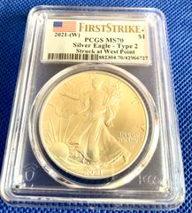 ★PCGS最高鑑定★ 2021アメリカ イーグル銀貨  PCGS MS70     Silver Eagle Type-2 　ファーストストライク 　First Strike 　Struck at West Point