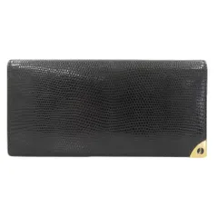 箱付未使用 ダンヒル Dunhill ゴールドアングル 最上級 リザードレザー ロング ウォレット 二つ折り長財布 黒 札入れ カード6枚 メンズ ビジネス