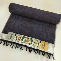 結城紬　反物　濃紺　柄あり　絹100％　和装小物　未仕立て　L854
