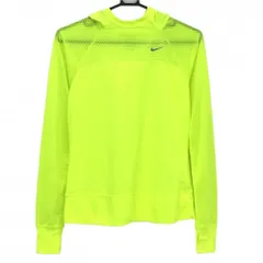【超美品】ナイキ フード付長袖Ｔシャツ 蛍光イエロー 一部メッシュ生地 サムホール  レディース M ゴルフウェア NIKE