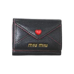 MIUMIU ミュウミュウ マドラス ラブ 三つ折り 財布 / コンパクト ウォレット ハート ロゴ レザー / ブラック レッド / ブランド ファッション アイテム 小物【レディース】【中古】