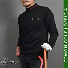 新品【COMONGOLF/コモンゴルフ】やわらかポンチ素材長袖モックネックゴルフシャツ/ブラック(CG-ST4011)ゴルフウェア ローネック 長袖 春秋 トップス もちもち ストレッチ 伸縮性 保温力 刺繍ロゴ M L XL XXL LL 3L 2XL