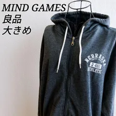 良品✨ マインドゲームス MIND GAMES しまむら パーカー 羽織り ワンポイント 大きめ ジップアップ 黒 ブラック BLACK スウェット フーディー カジュアル LLサイズ メンズ