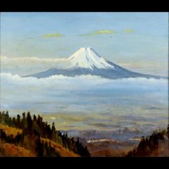 美品 あいはら友子「赤富士に飛龍」肉筆画 日本画 縁起物 開運 お正月