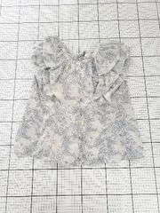◇ ⊂ MAJESTIC LEGON 花柄 フレンチスリーブ バックリボン フリルブラウス サイズM グレージュ ブルー系 レディース E  【1508270000489】