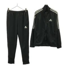 adidas アディダス ロゴプリント 長袖 トレーニングジャージ 上下 セットアップ L ブラック ウエストゴム サイドジップ メンズ 古着