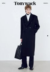 韓国 ダブルコート L 黒 SL】ウールブレンド ラグランダブルチェスターコート/ネイビー