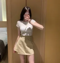 韓国ブランド(ビウィズユー) ピンタック ラップ ミニスカート 黄色 Aライン